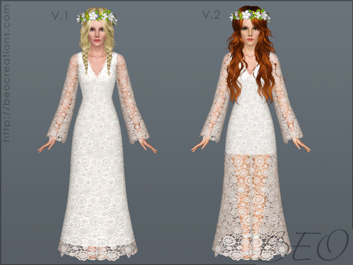 Bohemian wedding long dress for Sims 3 by BEO